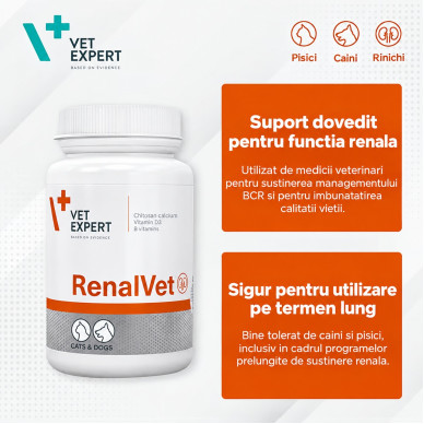 RenalVet Vet Expert – Supliment pentru Susținerea Funcției Renale la Câini și Pisici – 60 Capsule Twist-Off
